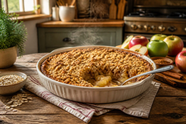Crumble aux pommes dore et fumant