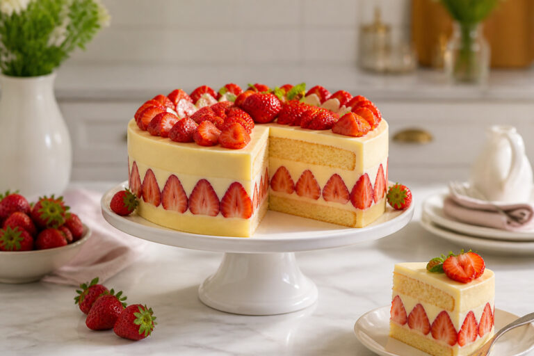 Fraisier gateau aux fraises et creme vanille