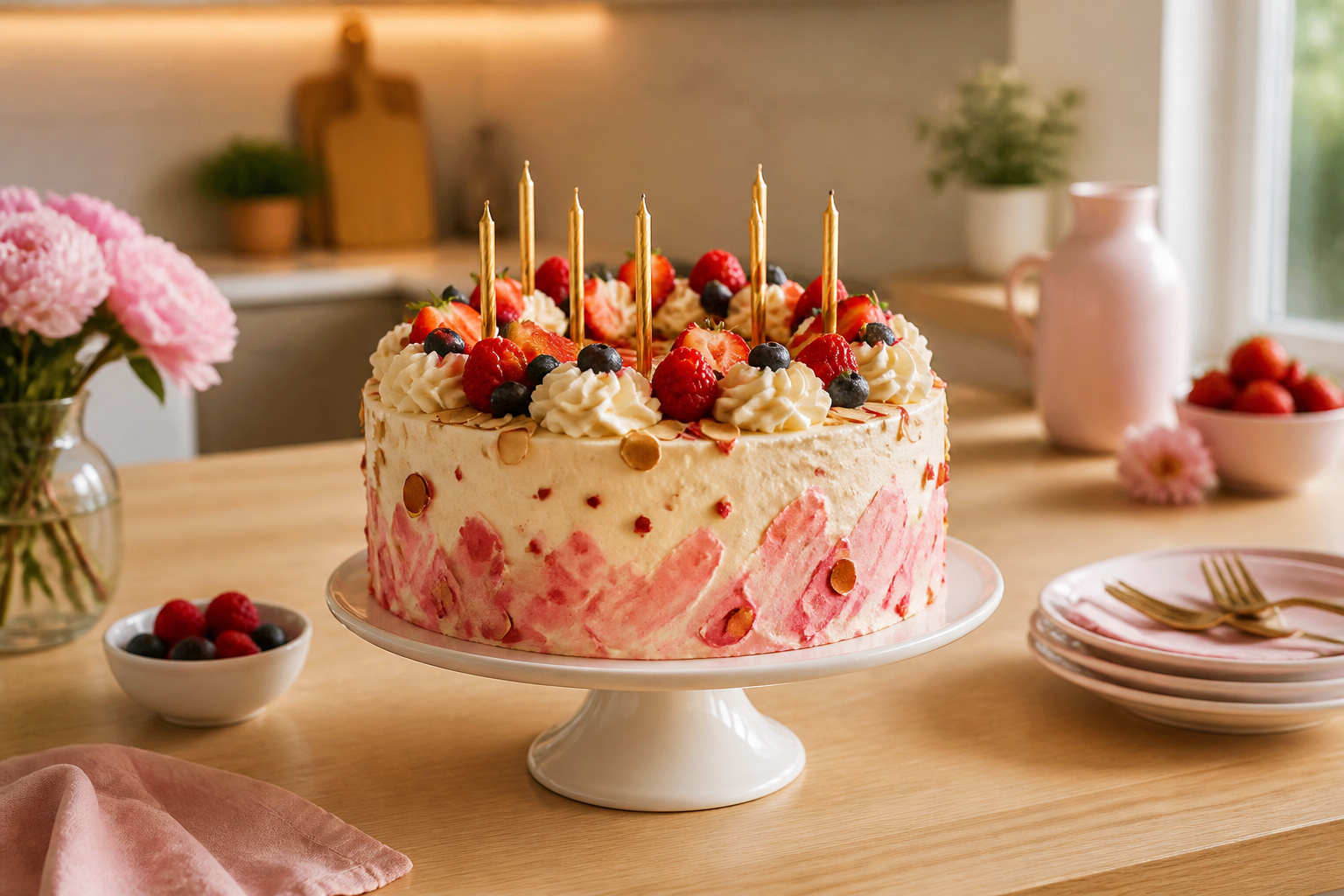 Gateau danniversaire decore de fruits frais