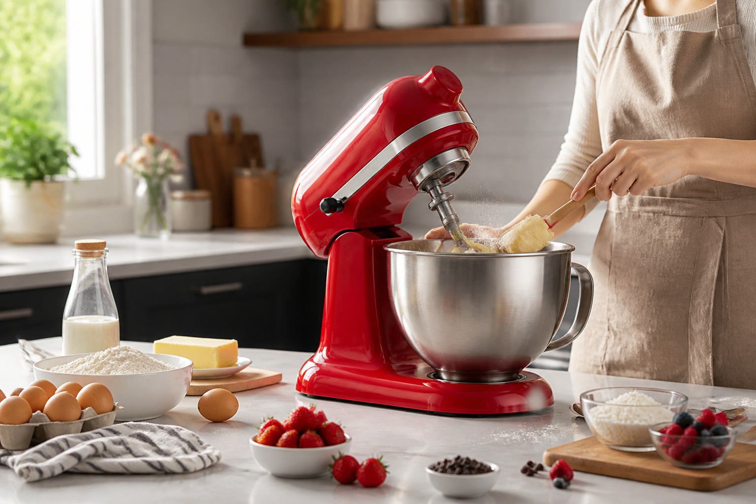 Robot patissier rouge en action