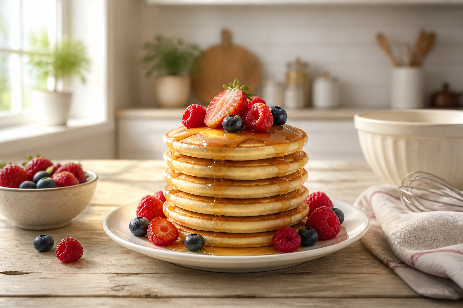 Pile de pancakes gourmande aux fruits rouges