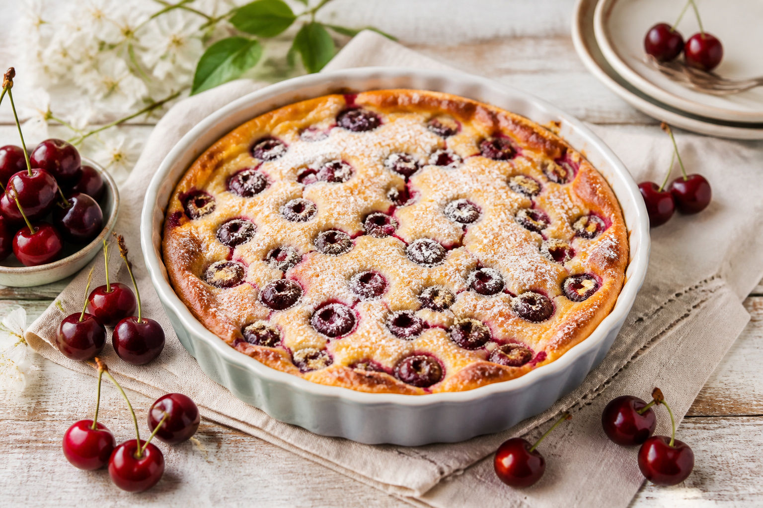 Clafoutis aux cerises fraichement sorti du four