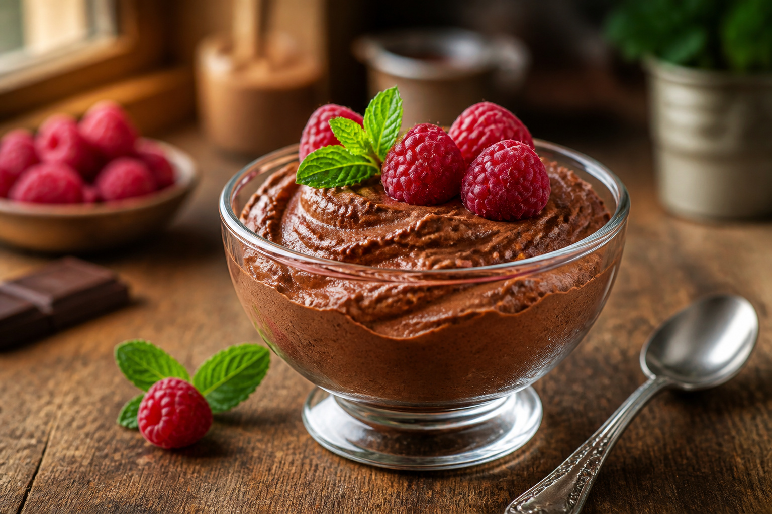 Mousse au chocolat et framboises