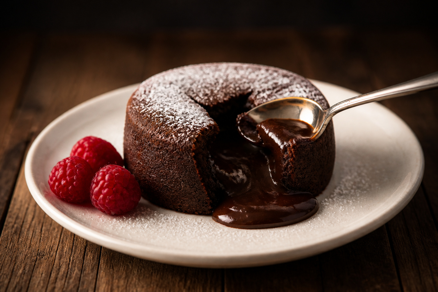 Fondant au chocolat coulant et framboises