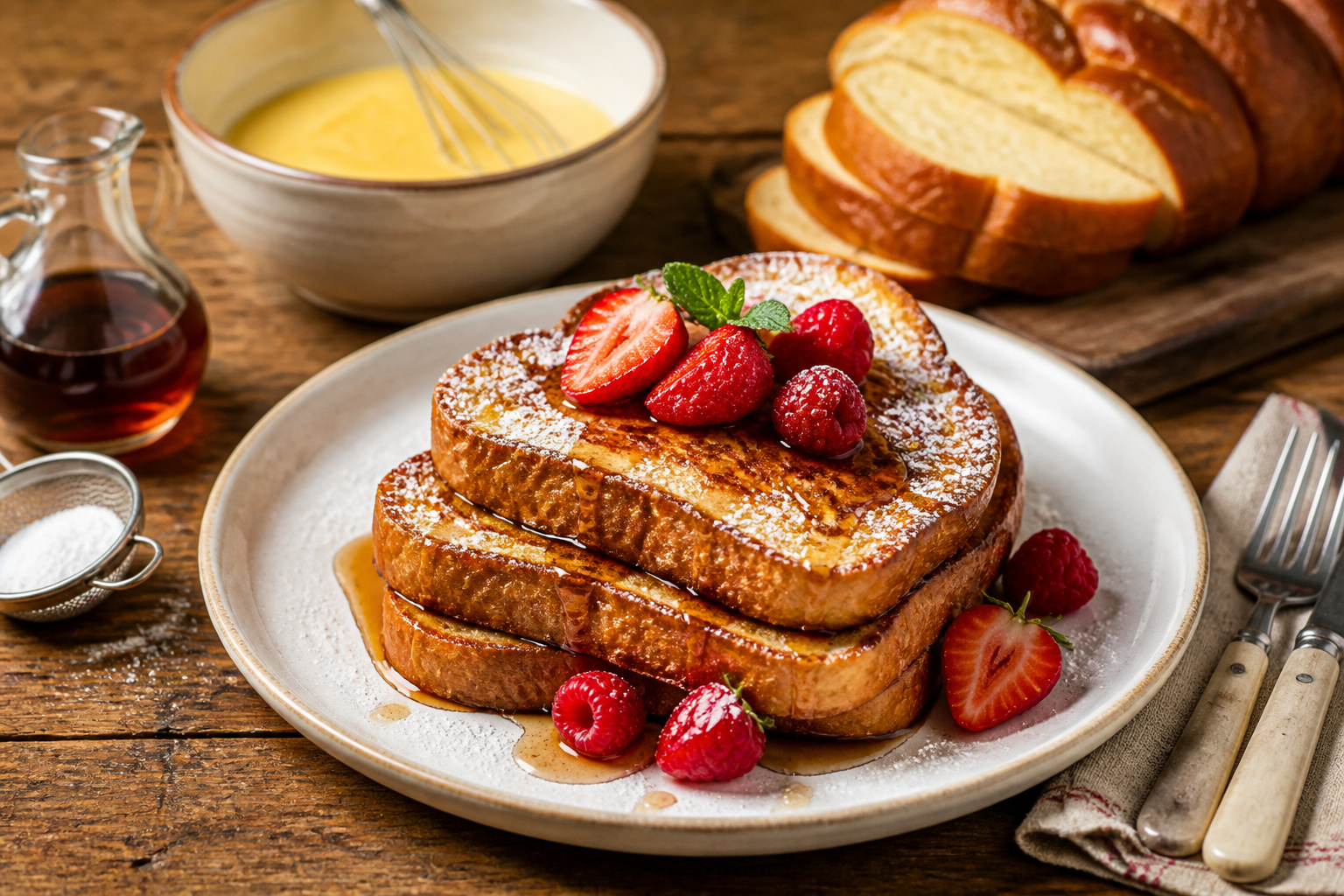 Pain perdu dore aux fruits rouges