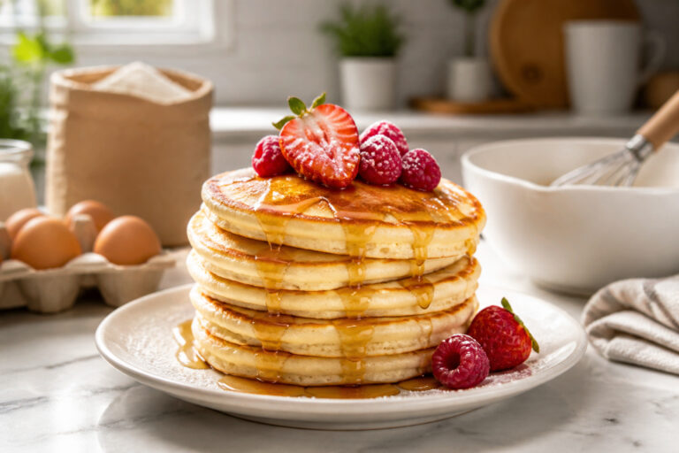 Pancakes dores au sirop et fruits rouges